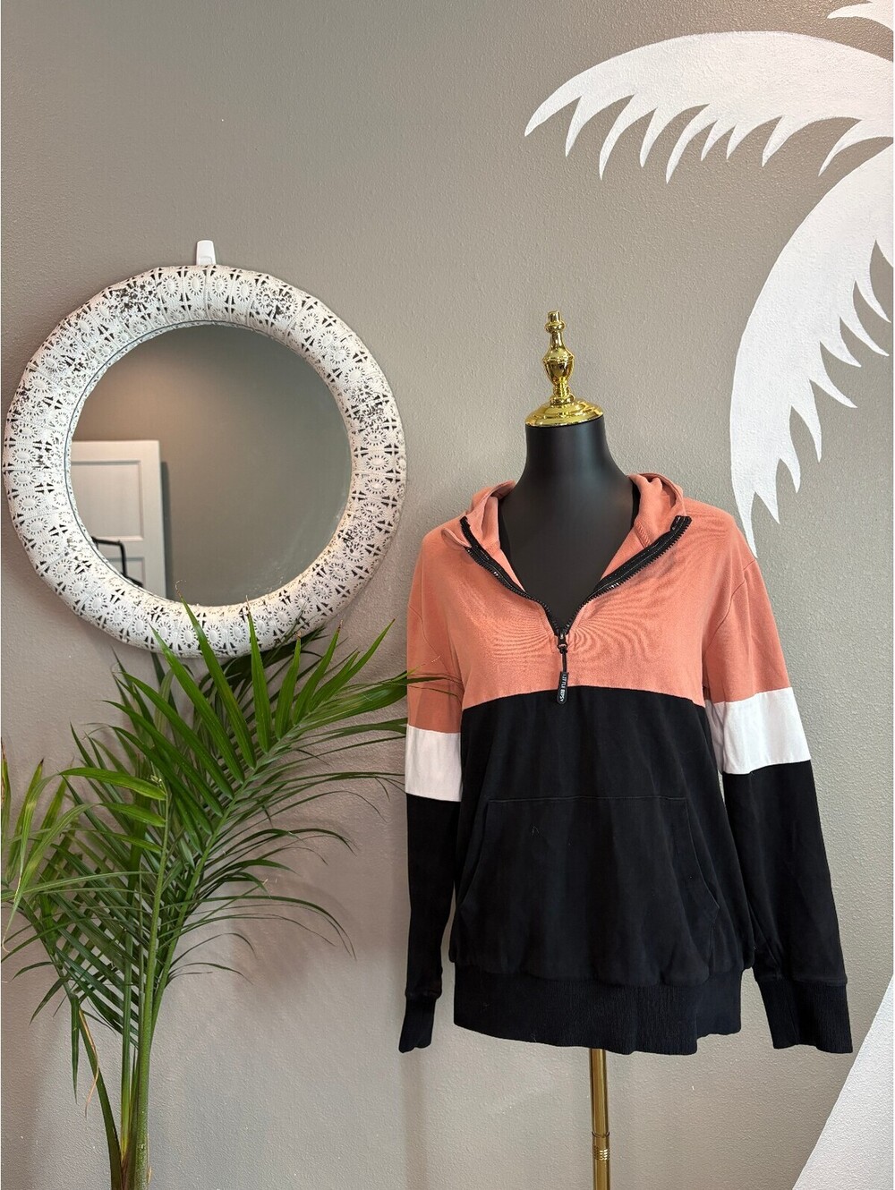 Colorblock Hoodie with Front Zipper and Kangaroo Pocket